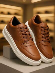 Men's Casual Sneakers High Sole Lace-Up Closure Sneakers - 鏽棕色 - 查看 2