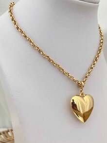 Semi-Jewelry Necklace Heart Chain Link Portuguese Fine Italian Varnish - 金色 - 查看 3