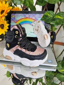 Tenis Zapatos para Niños , Nuevo estilo Suela de Oso Modernos Ligeros Casuales para Todos los Estilos Cómodos Para Exteriores e Interiores con Cordones Ajugetas , Antideslizantes Botin Bota Deportivos - Negro - Ver 1