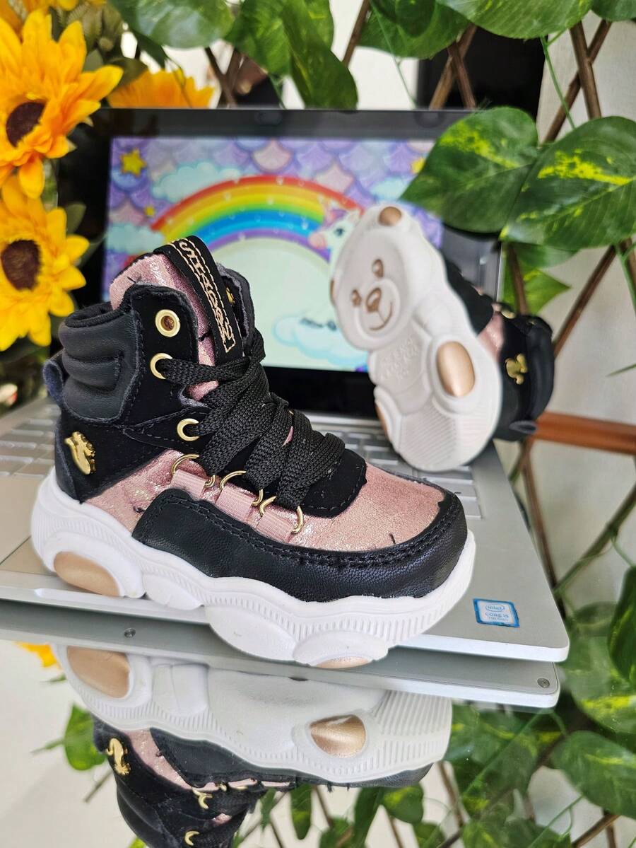 Tenis Zapatos para Niños , Nuevo estilo Suela de Oso Modernos Ligeros Casuales para Todos los Estilos Cómodos Para Exteriores e Interiores con Cordones Ajugetas , Antideslizantes Botin Bota Deportivos - Negro - Ver 1