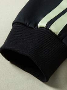 男士插肩袖条纹休闲套头衫，百搭，春秋季 - 綠色 - 查看 7