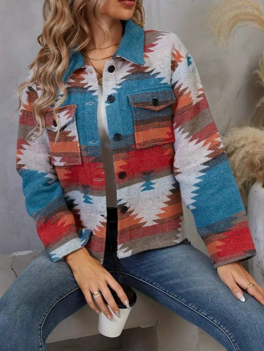 Veste femme rétro à motif géométrique blocs de couleurs, automne - Multicolore - Voir 1
