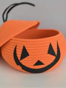 Halloween Home Pumpkin With Lid Woven Creative Storage Basket Living Room Desktop Coffee Table Sundry Storage Box Snack Storage Box With Lid Pumpkin Storage Basket, Fall Decor