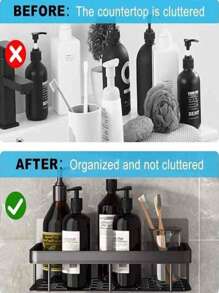 1/2 Pieces Black Bathroom Shelf, Large Capacity Wall Mounted, No Drilling Required, Wall Mounted Shower Shampoo Holder, Bathroom Towel Rack, Wall Mounted Rectangular Bracket, Stick-On Bathroom Shower Rack, Suitable For Bathroom And Kitchen