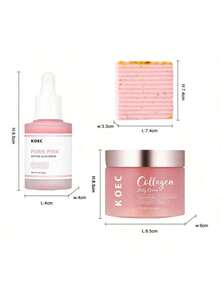 3 Piece Set KOCE  Rose Pdrn Pink Peptide Serum, , 30 Ml+Collagen Niacinamide Jelly Cream+PH Balance Yoni Soap For Feminine Cleansing , Valentine's Day And Other Festivals