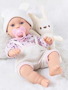 12 Inch Reborn Baby Doll, Companion Doll, Realistic Doll, Purple Outfit, Pacifier, Cute Rabbit Hat, Holiday & Birthday Surprise Gift, Children Pretend Play Doll