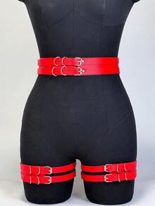 1 pieza Correa ajustable de cuero sintético rojo para decoración corporal, pantalones moldeadores sexy, accesorios de vestuario diario - Rojo - Ver 4