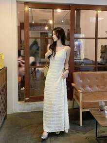 女士柔和V领休闲夏季吊带裙