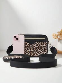 1pc Girls' Mini Wave Pattern Embossed Letter Pouch, Phone Wallet Coin Purse - Leopard Black and Brown - View 5