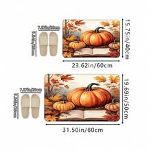 1 pieza Felpudo festivo con estampado de calabaza creativa de Acción de Gracias, hojas caídas y libros, de material suave antideslizante y absorbente lavable, para decorar la entrada del hogar durante las fiestas, adecuado para sala de estar, dormitorio, cocina, lavandería y baño