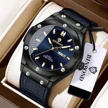 Đồng hồ nam cao cấp chạy bằng pin thạch anh, dây đeo bằng da thật, hiển thị ngày tự động chất lượng cao, chống nước và có dạ quang. - Một kích thước - Xem 21