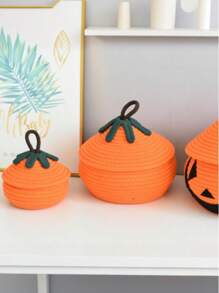 Halloween Home Pumpkin With Lid Woven Creative Storage Basket Living Room Desktop Coffee Table Sundry Storage Box Snack Storage Box With Lid Pumpkin Storage Basket, Fall Decor