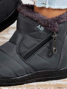 Women's Fashion Boots, Solid Color Casual Business Outdoor Street Fabric Side Zipper Outdoor Comfortable Anti-Slip Warm Snow Boots, Winter