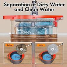 Spin Mop And Bucket Set With Separate Dirty And Clean Water, 360 Self Cleaning Mop And Bucket System With Widened Foldable Handle, 2 Replaceable Mop Pads, Square Mops For Floor Tile Marble Wall Cleaning - 灰色和橙色+2個墊子 - 查看 2