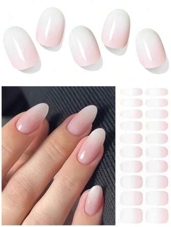 20 Tips Semi Cured Gel Nail Wraps, French Design Self-Adhesive Crystal Nail Art Stickers, Uv Lamp Required, Easy To Apply And Remove, Suitable For Women And Girls For Daily Party, Date And Diy Nail Art Use