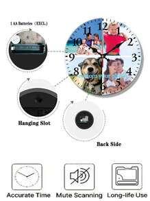 1-Piece 10/12-Inch Custom Photo Wall Clock - Silent, Tick-Free Wooden Digital Clock, Personalized Gift, Suitable For Valentine's Day, Weddings, Home Decor, Office Or School (Batteries Not Included), Wall Clock, Living Room Home Decor, Living Room Decoration, Wall Decoration, Home Decor