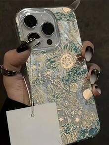Ancient Mysterious Sun Pattern High-End Silver Feather Silk Texture Luxury Mobile Phone Case Suitable For Phone 16 15 14 13 12 11 Pro Max 16PRO X XS XS Max Shockproof Cover - 多色 - 查看 2