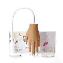 Mano de práctica de uñas acrílicas - Mano de práctica de uñas de silicona, versión mejorada con placas de uñas que nunca se caen, mano de práctica de manicura de uñas falsas, mano de modelo de uñas flexible, incluye 50 placas de uñas. Los dedos no se rompen fácilmente - Los dedos tienen un esqueleto de aluminio de 3,2 mm en el interior que conecta todo el dedo, lo que permite que los dedos se doblen en varios ángulos. - Café integral - Ver 6