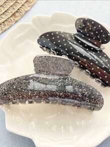 2 件女士波尔卡圆点亮片半圆发夹套装，简约时尚休闲可爱亚克力材质黑白圆点半圆醋酸纤维发夹组合，适合日常通勤装搭配，发髻发型固定，不伤发饰女士爪夹秋季配饰秋冬度假装女士 - 多色3 - 查看 7