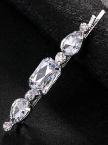 Pinza de pelo cuadrada con rhinestones plateados, diseño minimalista