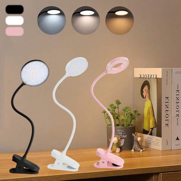 Yogle Essentiell für Studentenwohnheimzimmer, Wandmontiertes Clip-On-Licht, 3-Farben-Tragbare Schreibtischleuchte Mini-Clip-Lampe, Batteriebetriebene kleine Schreibtischlampe mit Klemme, Leselampen für Bücher, Etagenbett-Kopfteil, Make-up
