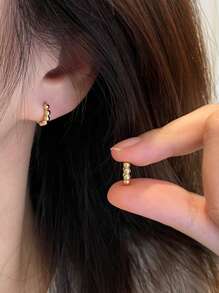 1 Pair S925 Sterling Silver Minimalist Pearl Hoop Earrings, Versatile For Daily Wear