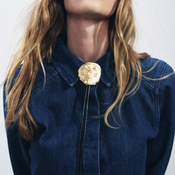 1 buc bijuterii groase ZA stil cowboy occidental colier concav și convex trandafir european și american lumină lux retro asimetric metal rotund lanț reglabil