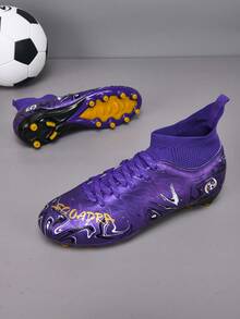 1 双足球鞋，高帮户外软草坪/草皮专用鞋钉，PU 系带防滑 AG/FG 鞋钉，轻质高性能防滑设计，专业足球靴，多种颜色可选 - 紫色 - 查看 6