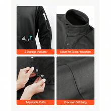Flame-Resistant Welding Jacket - M Size, Heavy Duty Split Cowhide Leather Sleeve + 9 Oz. FR Cotton Body, Heat-Resistant Welding Jacket With Snap Buttons & Pockets, Ideal For Welder Fitter - màu đen - Xem 3