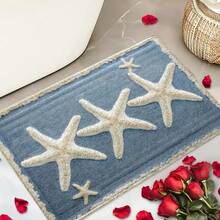 1pc Ocean-Style Starfish Pattern Microfiber Bath Rug, Non-Slip And Super Soft Bathroom Mat, Doormat, Bathroom Water Absorption Mat, Machine Washable, Low Pile, TPR Backing, Knit Fabric, For Bathroom, Bedroom, Kitchen, Entryway, Indoor & Outdoor Use, Bathroom Accessories & Decor, Perfect New Home Gift. Entryway Decor Bathroom Kitchen Decor Kitchen Rug - Multicolor - View 1