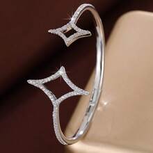 1 件简约镂空四角星设计方晶锆石女士可调节戒指 - 彩色 - 查看 15