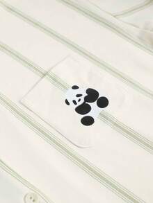 [PONX]2pcs Panda Print Striped Women Cardigan Pajama Set, Long Sleeve Soft Homewear For Spring & Autumn - Multicolor - View 7