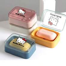 Sanrio 1pc Sanrio Hello Kitty Cartoon Soap Dish With Lid – Cute Home & Bathroom Decor For Fall And Back-To-School Season
