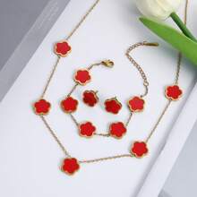 4 件不锈钢五瓣花首饰套装：1 条项链 + 1 条手链 + 2 个耳环，适合情人节日常佩戴的优雅时尚配饰 - 金色 - 查看 4