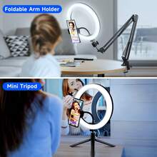 AXNEN 10-calowa lampa pierścieniowa do selfie z opcjonalnym statywem, lampa wypełniająca do fotografii, lampa pierścieniowa LED do nagrywania wideo, transmisja na żywo, odpowiednia do fotografii, nagrywania wideo, transmisji na żywo, spotkań Zoom, ze stojakiem, lampa do selfie