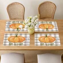 1 pieza/4 piezas/6 piezas Manteles individuales de lino con estampado de calabaza, adecuados para la mesa de comedor, decoración para todas las estaciones, manteles de mesa modernos y lavables, decoración de habitaciones, posavasos, manteles de cocina y comedor, decoración de fiestas interiores y exteriores, decoración del hogar, regalo ideal