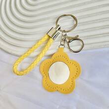 Porte-clés miroir de poche en forme de fleur, miroir de maquillage portable rouge à lèvres, pendentif de sac mignon en PU créatif