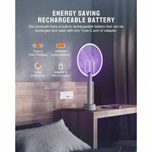 Electric Fly Swatter Racket, Mosiller 2 In 1 Smart Bug Zapper  Power Take Off Generators With USB Rechargeable Base, Powerful Mosquitoes Trap Lamp  Fly Killer For Home, Bedroom(Light Grey1 Pack)