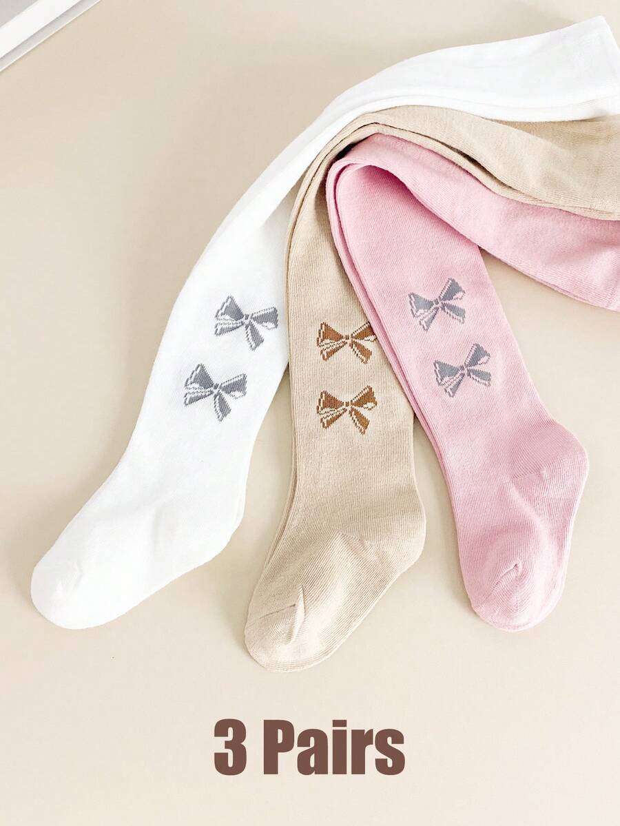 3 Pairs Kids Baby Girls' Tights White, Pink And Khaki Girls' Toddler Leggings For Spring And Autumn, Moderate Thickness, Suitable For Outdoor Wear. - Comfortable For All-Day Wear