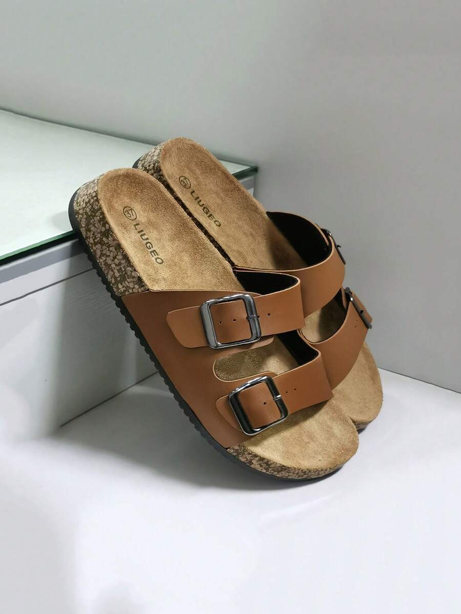 Men's Fashion Soft Cork Sole Comfortable Insole Slip-On Mule Sandals, Summer Outdoor Beach Walking Slippers For Men & Women Couples