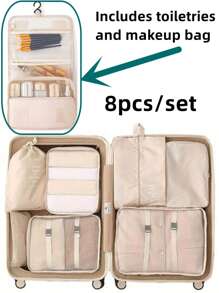 8-pack, Voyage, koffer, Sac de Voyage, reisopbergset, geschikt voor kleding, schoenen en toiletartikelen - duurzame polyestervezel, handwasbaar, ideaal voor zakenreizen en vakanties, onmisbaar op vakantie | Modieuze reisuitrusting | Duurzame stof, reisopbergtas, set beautytassen
