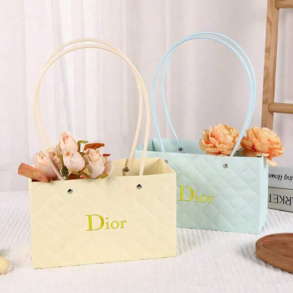 DEAYOU 1 pieza Bolsa de regalo de papel kraft para ramo de flores, bolsa con asa, bolsa de papel pequeña, forro impermeable, utilizada para arreglos florales, regalos de fiesta, embalaje, extra gruesa, negro, rosa, blanco, bolsa de regalo de papel kraft azul pequeña con asa larga