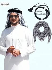 2Pcs/Set-Middle East Arab Dubai Saudi Jacquard Wave Pattern Large Size Men's Headband Headband, Hair Band Headband, Desert Headband, Dubai Arab Outdoor Square Scarf Men's Scarf Windproof Wrap Headband Square Scarf Headband!