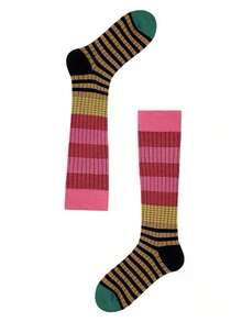 1 Paar/2 Paar Damen Farbblock gestreifte Kniestrümpfe, Retro-Ästhetik Socken, Mode Schlankheits-Socken für Frühling & Herbst, Y2K, gemütlich - Verschiedenfarbig - Übersicht 20