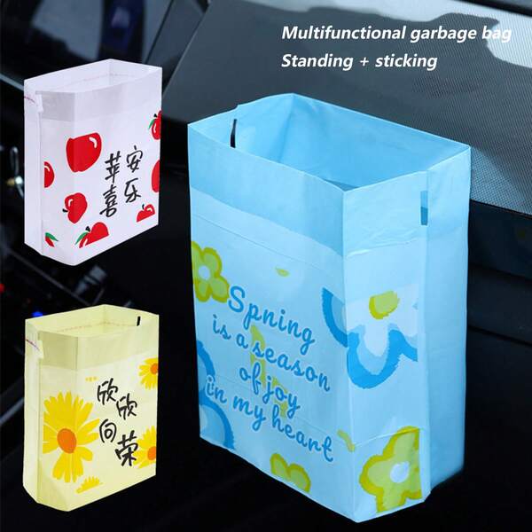 Bolsa de basura para coche autosoportante, puede mantenerse de pie. Cubo de basura desechable para coche, bolsa de limpieza adhesiva, bolsa de pie para coche