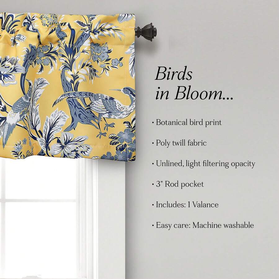 LUSH DECOR Dolores Light Filtering Valance Blue Single 52X18+2 Halloween-Fall Decor-Room Decor - Yellow - View 1