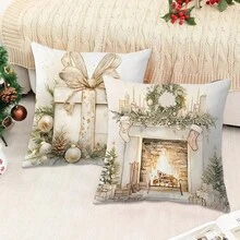 4 fundas de cojín con patrones de árbol de Navidad, campana y copo de nieve, de estilo moderno y tela de poliéster suave, ideales para decoración navideña y de invierno en la sala de estar, dormitorio y cabaña