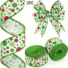 2 rolos de fita de Natal com bolinhas de 3,8 cm (1,5 polegadas), fita aramada de Natal, fita para árvore de Natal, fita de Natal estampada com bolinhas verdes e vermelhas, decoração de guirlandas, embrulho de presentes, decoração de casa, decoração de Natal, decoração de quarto, decoração de Natal de inverno, presentes de Natal para casa, decoração de Natal