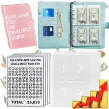 KKC 2025 New Model 100 Envelopes Money Saving Challenge With Cute Stickers, A5 Money Saving Binder With Cash Envelopes, Budget Binder Savings Challenge Book For 100 Day To Save $5,050 For Budgeting Planner. - Pink - View 2