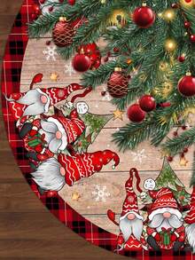 1 pieza Falda para árbol de Navidad, disponible en diámetros de 60/90cm, con diseño de grano de madera, cuadros rojos y negros, elemento de gnomo rojo vintage, decoración de árbol de Navidad, decoración navideña para el hogar, Feliz Navidad